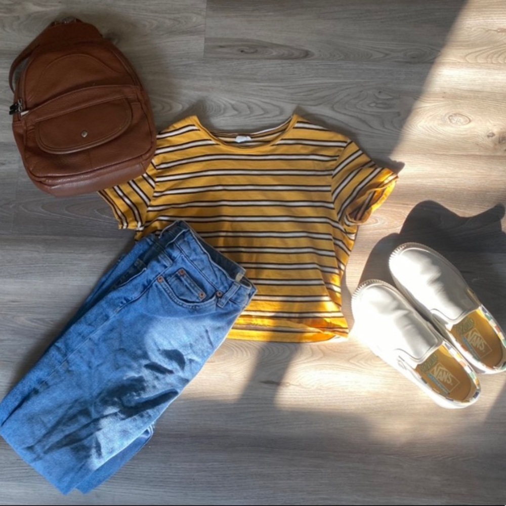 Garage Stripped Yellow Cropped Tee